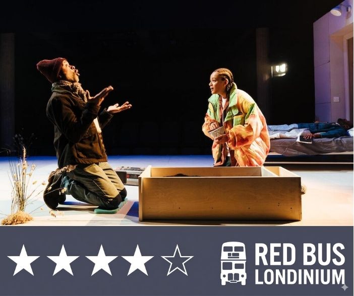 Wil Johnson, Coral Wylie and Omari Douglas 
 Photo: Helen Murray

Lavender, Hyacinth, Violet, Yew, Bush theatre 