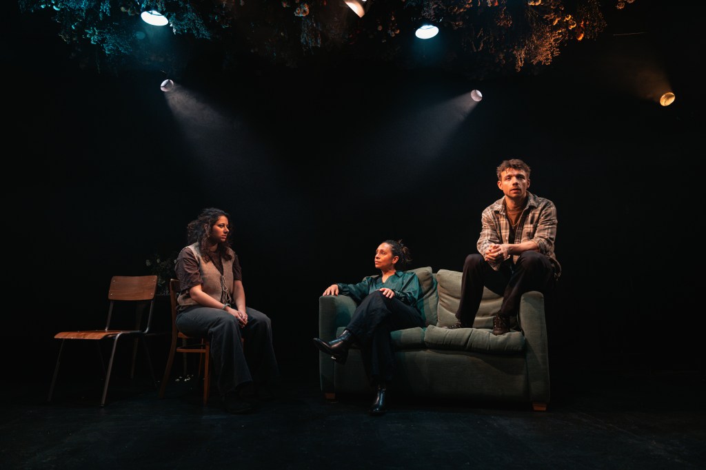 Safiyya Ingar, Marcia Lecky, Sam Baker Jones in 'Maggots' at Bush Theatre. 