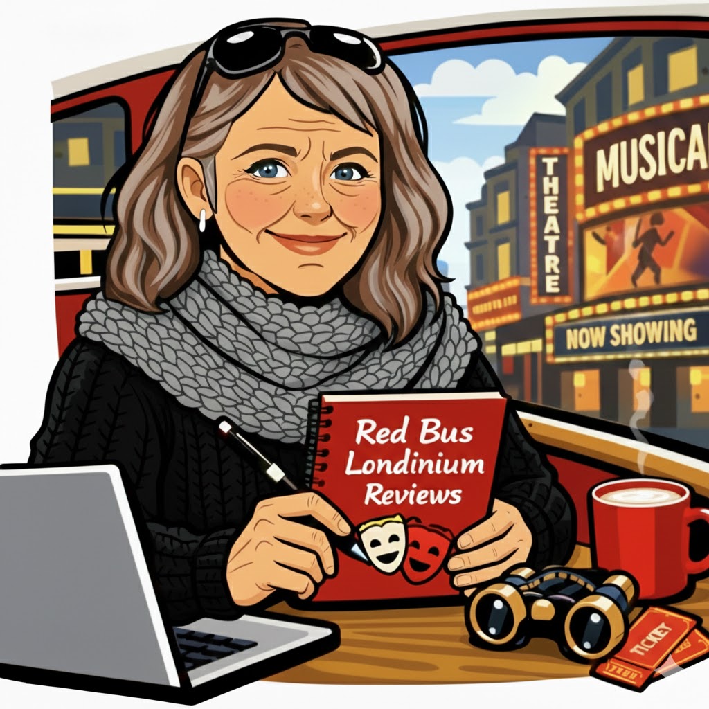 An image of a mid-fifties greying women who is holding a theatre notebook and is outside the theatre.